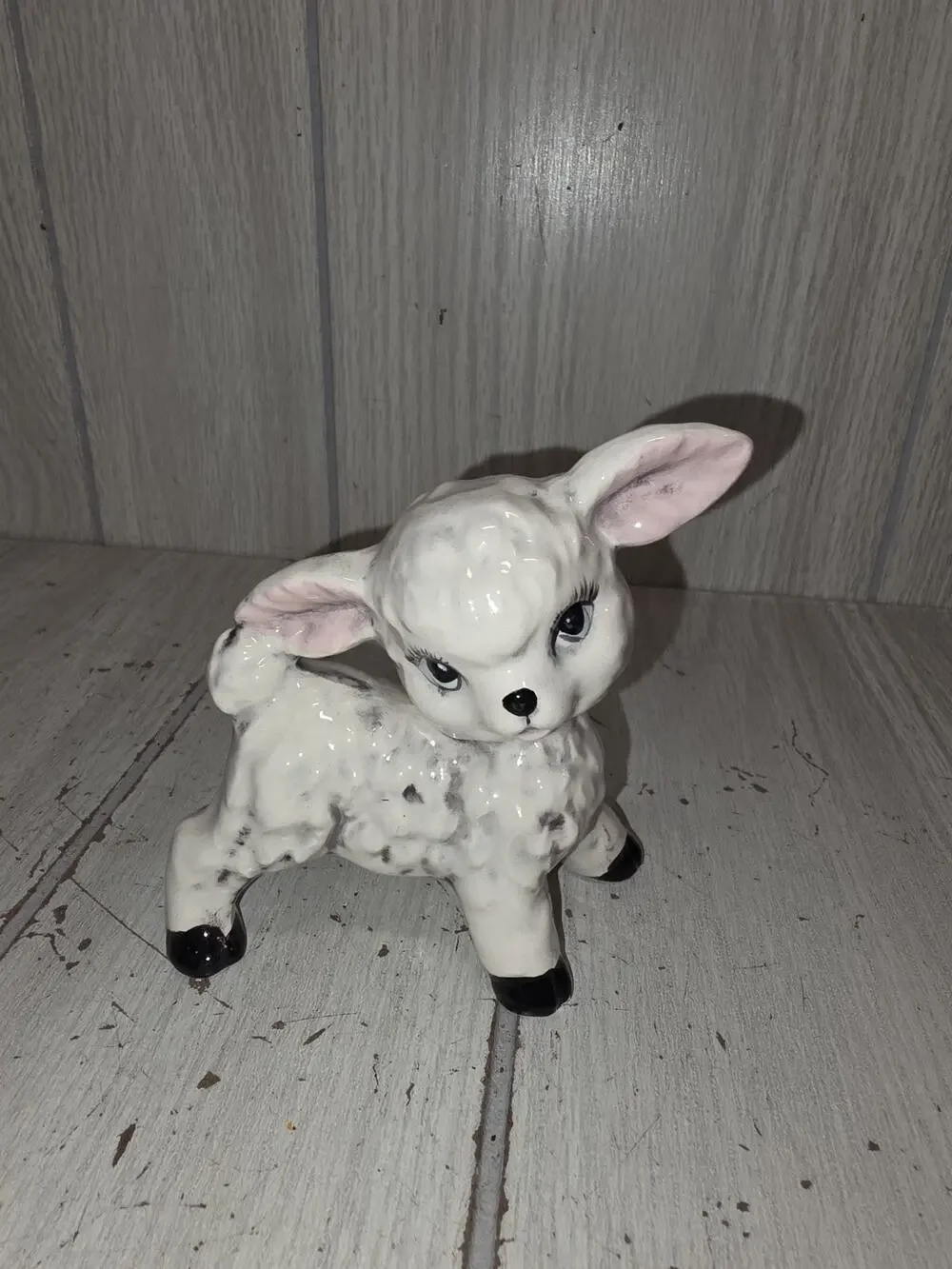 Vintage Anthropomorphic Lamb Figurine White w/Pink Ears Cottagecore Heritage